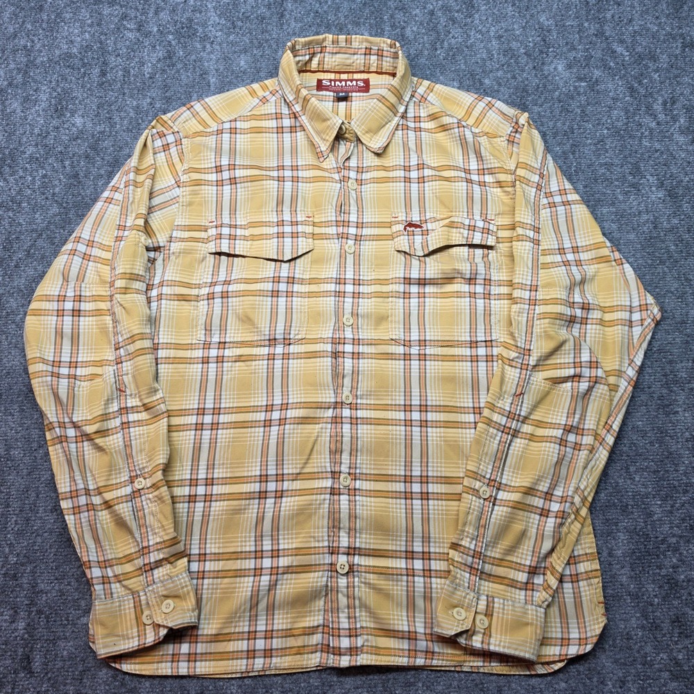 Simms Fishing Mens Medium Yellow Plaid Long Sleeve Button Up Shirt M
